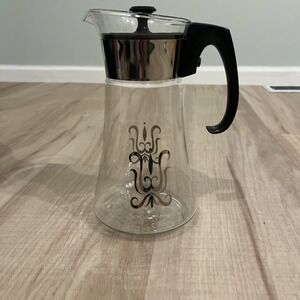 Vintage Pyrex Mid-Century Glass Coffee Decanter 8 Cup Pot Silver Atomic Design